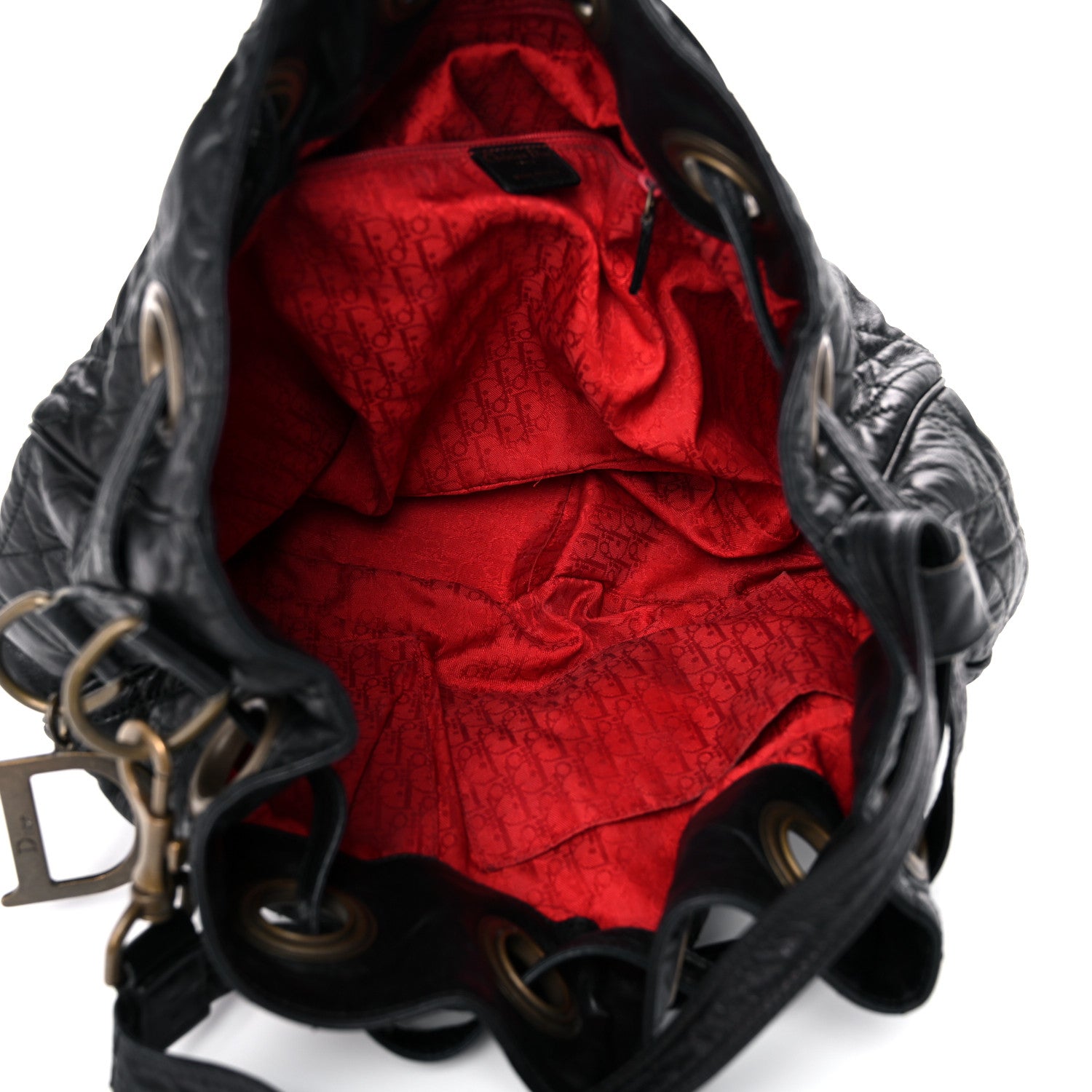 Christian Dior Lambskin Cannage Drawstring Bag Black 5 of 33