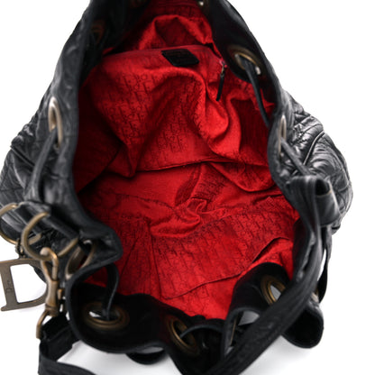 Christian Dior Lambskin Cannage Drawstring Bag Black 5 of 33