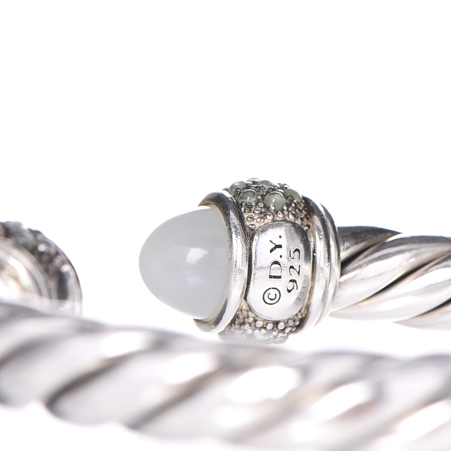 Sterling Silver Moon Quartz Blue Moonstone 10mm Cable Renaissance Bracelet