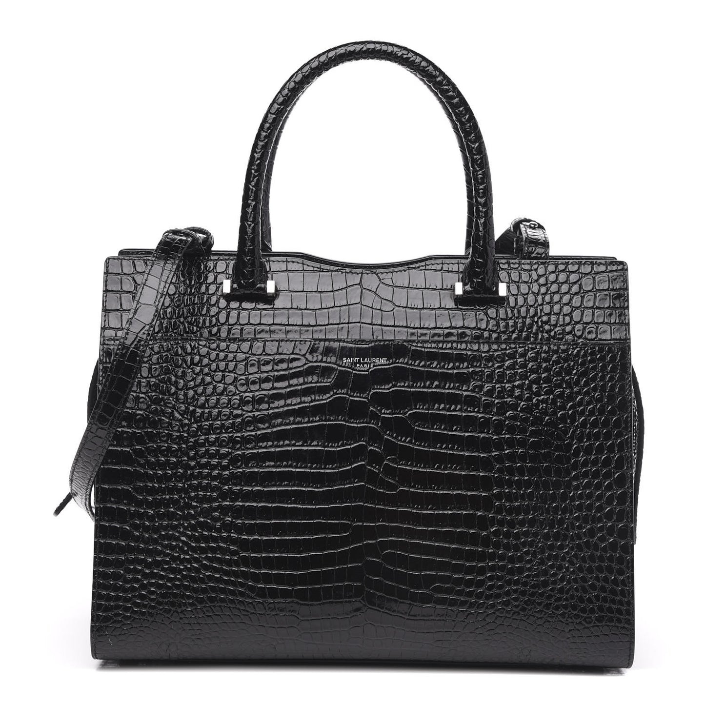 Croc Calfskin Embossed Medium Uptown Tote Black