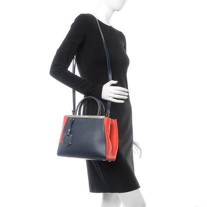 Fendi Vitello Elite Bi-Color Petite 2Jours Tote Blue Notte Papavero 3 of 8