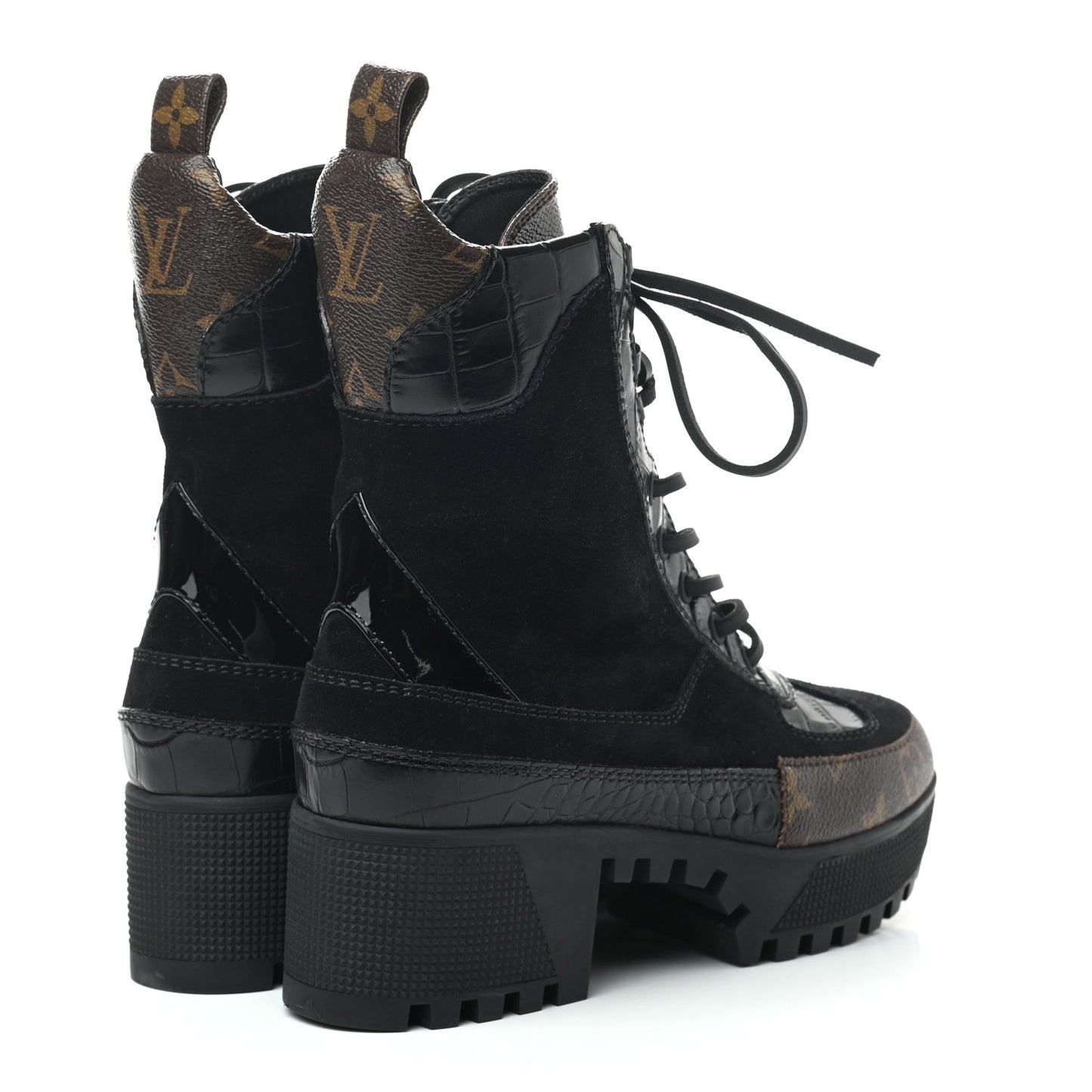 Suede Calfskin Monogram Laureate Platform Desert Boots 35 Black
