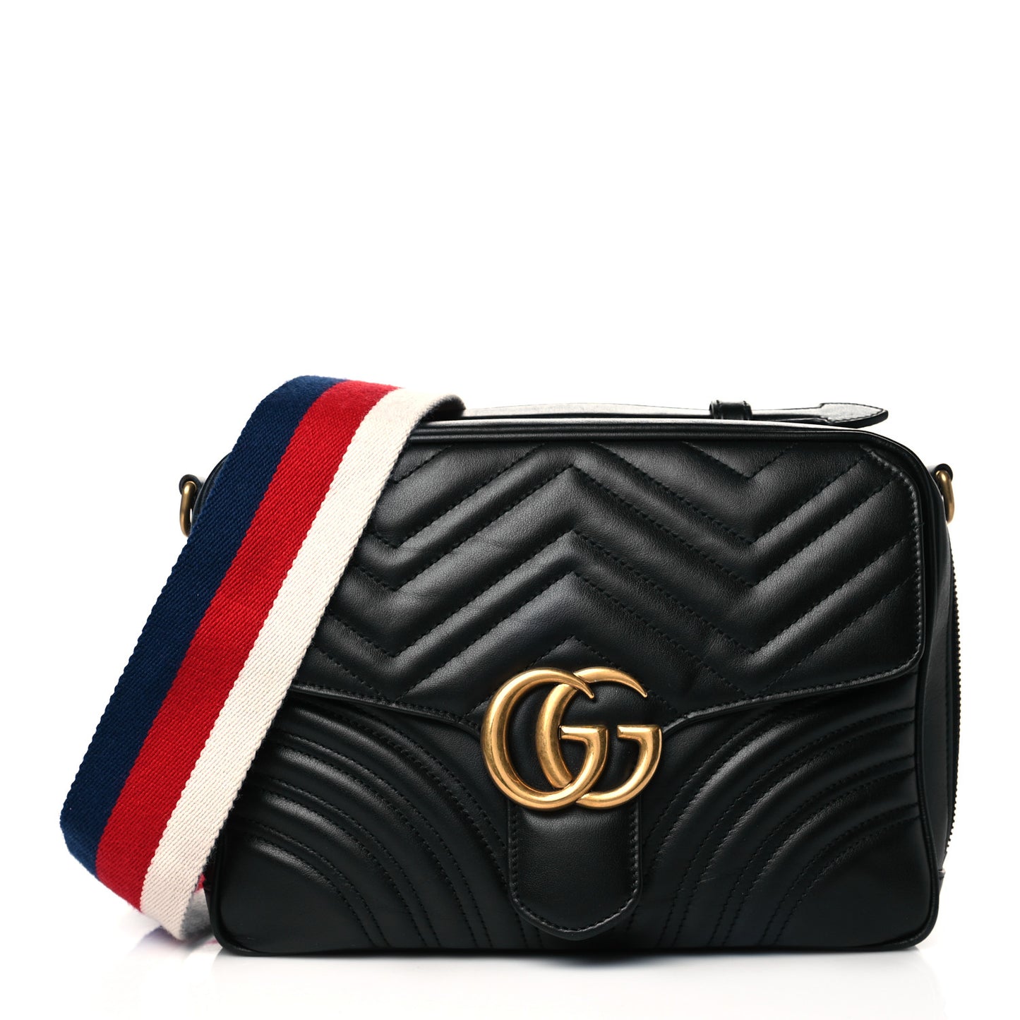 Calfskin Matelasse Sylvie Web Small GG Marmont Top Handle Shoulder Bag Black