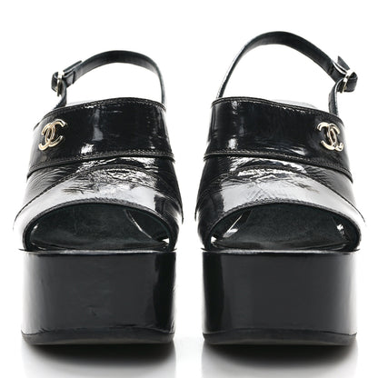 Chanel Crumpled Patent Lambskin Platform Sandals 36 Black 2 of 8