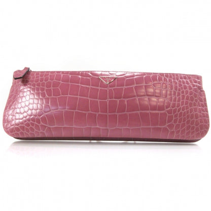 Prada Crocodile Embossed Clutch Pink 1 of 8