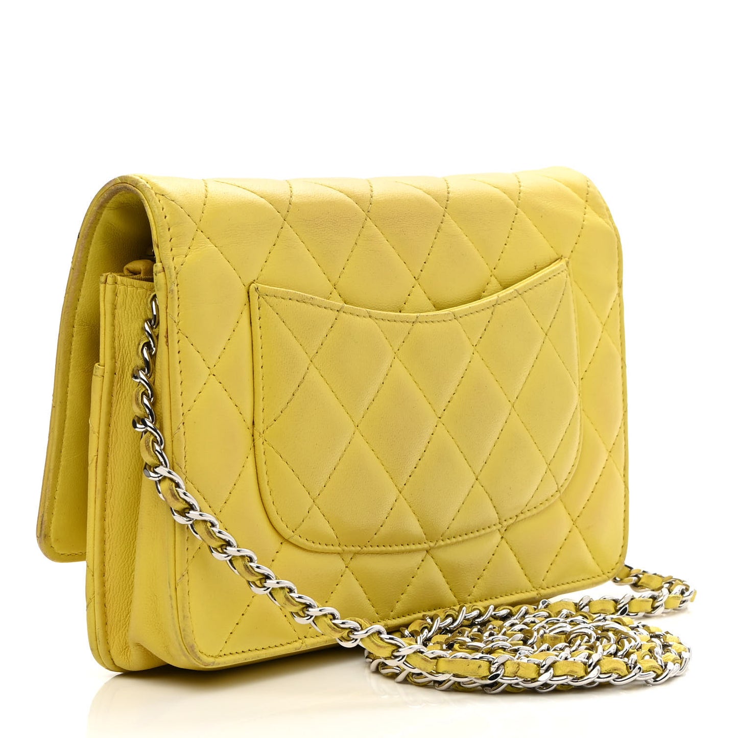 Lambskin Quilted Wallet on Chain WOC Yellow