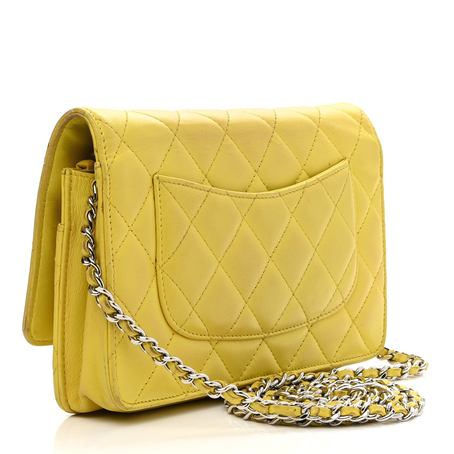 Chanel Lambskin Quilted Wallet on Chain WOC Yellow 3 of 16