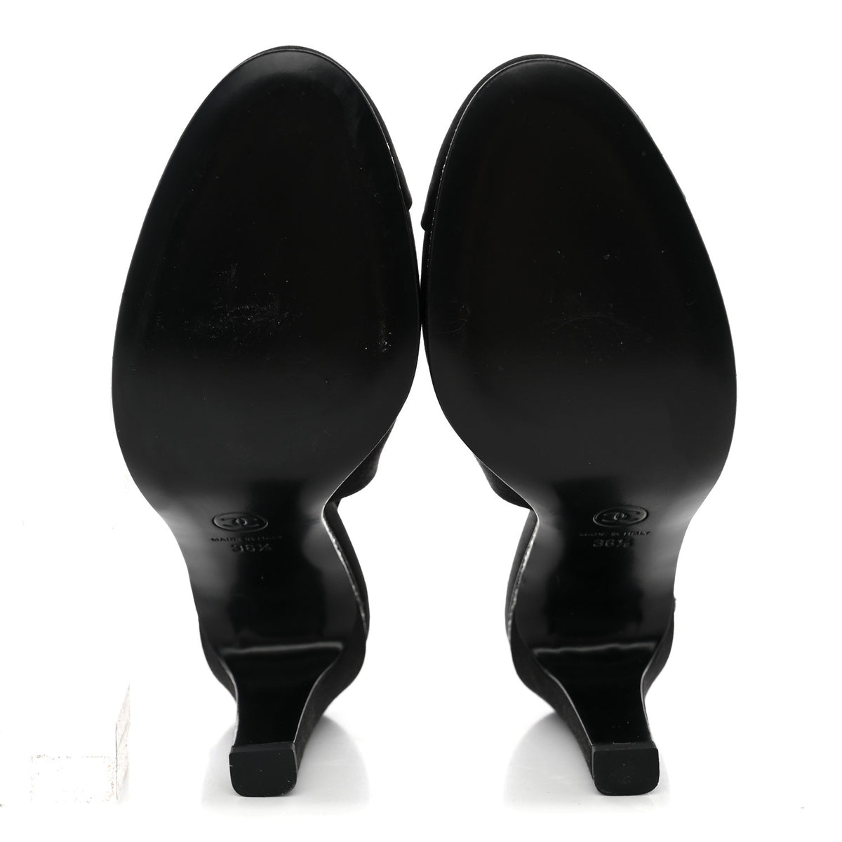 Silk Crystal Embellished Cap Toe CC Slingback Pumps 36.5 Black