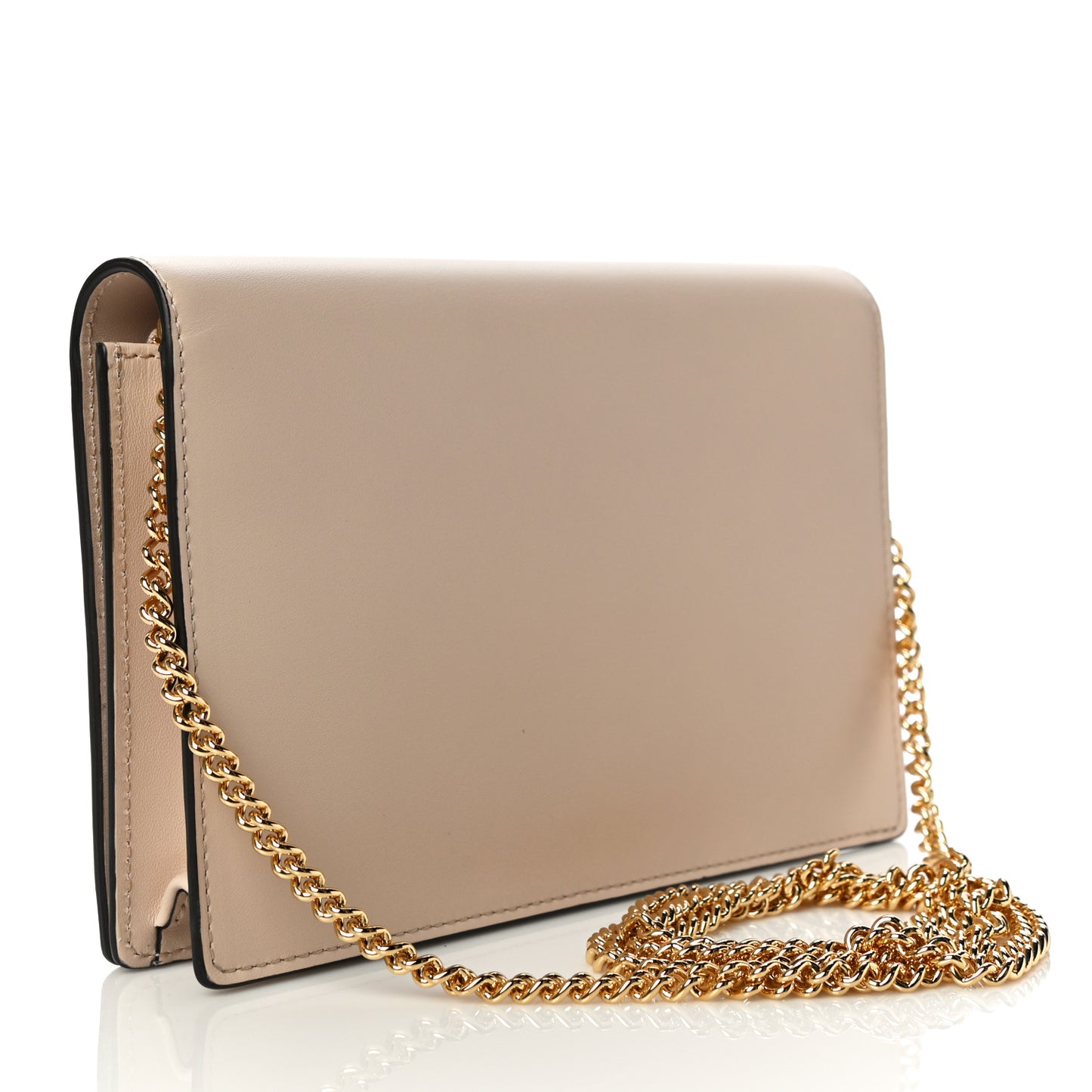 Vitello King Tamponato Logo Embossed Medium Wallet On Chain Poudre