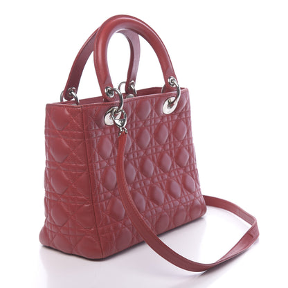 Christian Dior Lambskin Cannage Medium Lady Dior Red 3 of 15