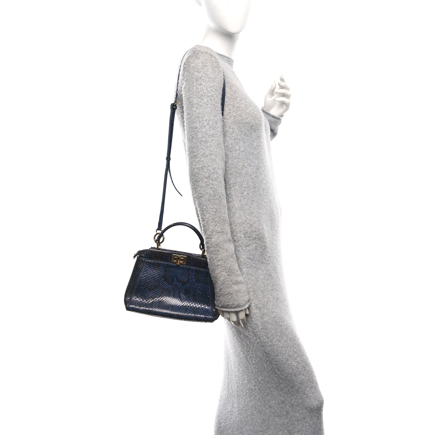 Fendi Python Shiny Nappa Mini Peekaboo Iconic Satchel Blue Jeans 2 of 9