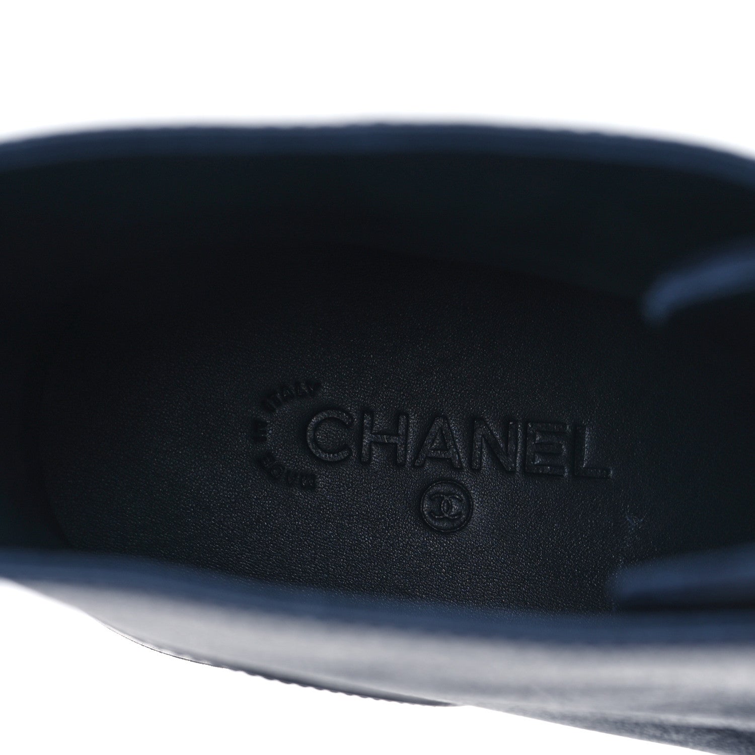 Chanel Grained Calfskin Patent Pearl Combat Ankle Boots 41 Dark Navy Blue Black 7 of 10
