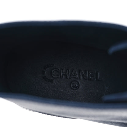 Chanel Grained Calfskin Patent Pearl Combat Ankle Boots 41 Dark Navy Blue Black 7 of 10