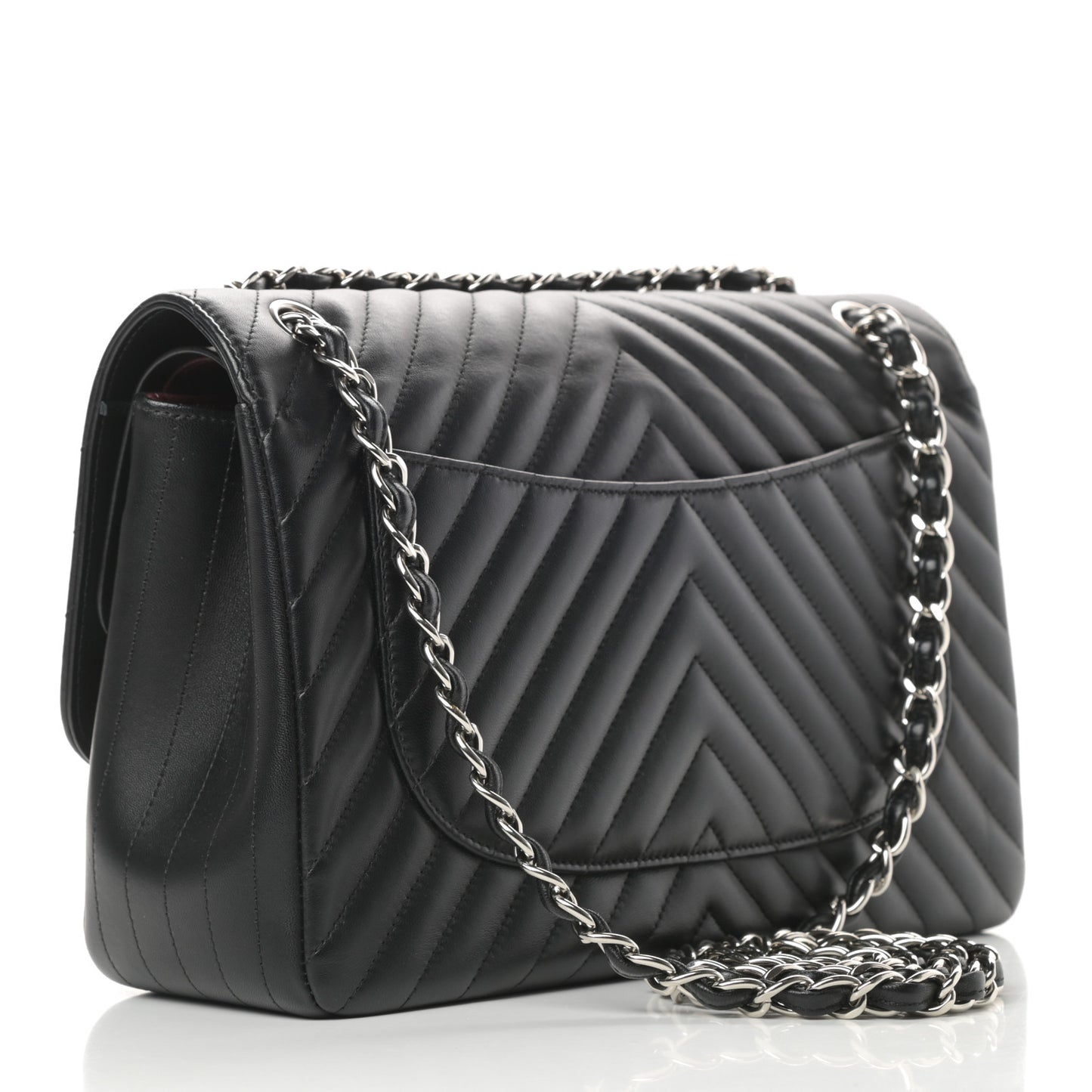 Lambskin Chevron Quilted Jumbo Double Flap Black