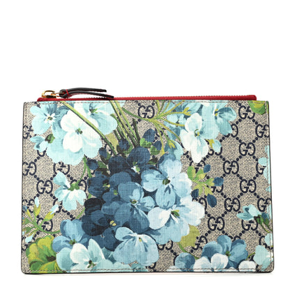 Gucci GG Supreme Monogram Blooms Small Zip Pouch Beige Blue Hibiscus Red 1 of 6