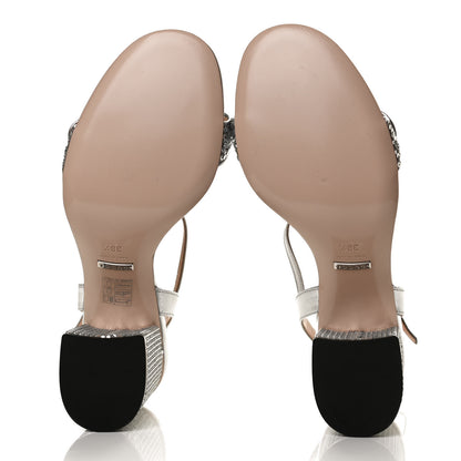 Gucci Sequin Satin Nappa GG Marmont Ankle Wrap 75mm Sandals 38.5 Silver Grigio Argento 7 of 10