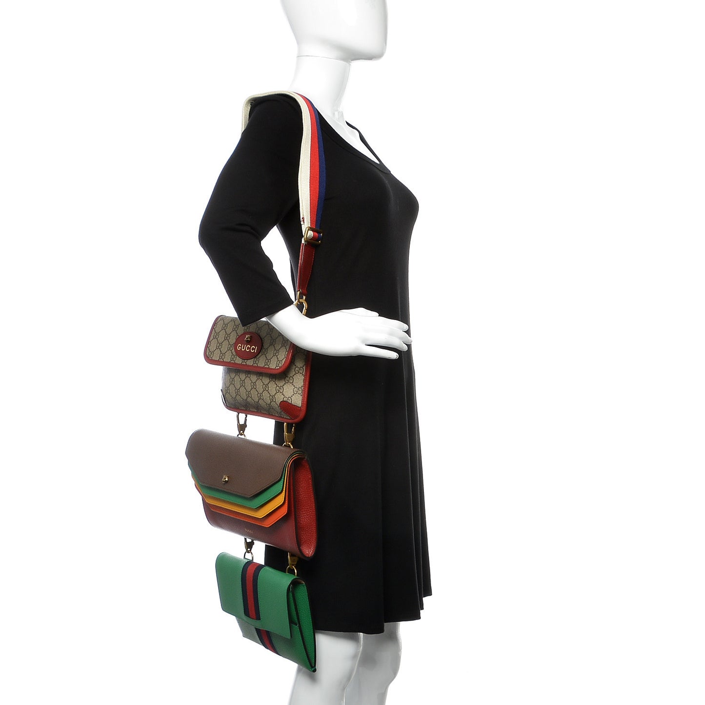 GG Supreme Calfskin Web Totem Three Piece Shoulder Bag Rainbow