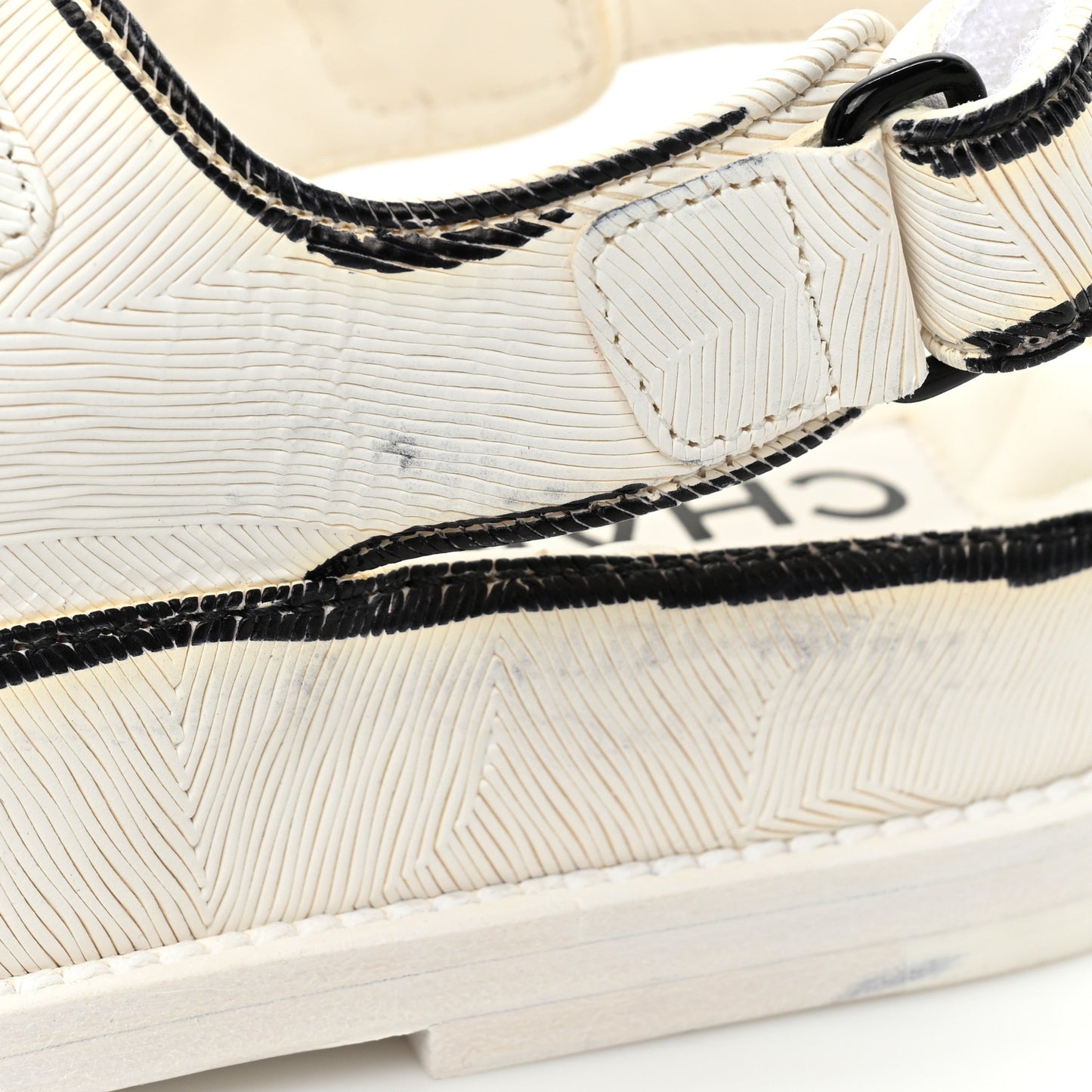 Calfskin Printed Velcro Dad Sandals 35.5 White Black