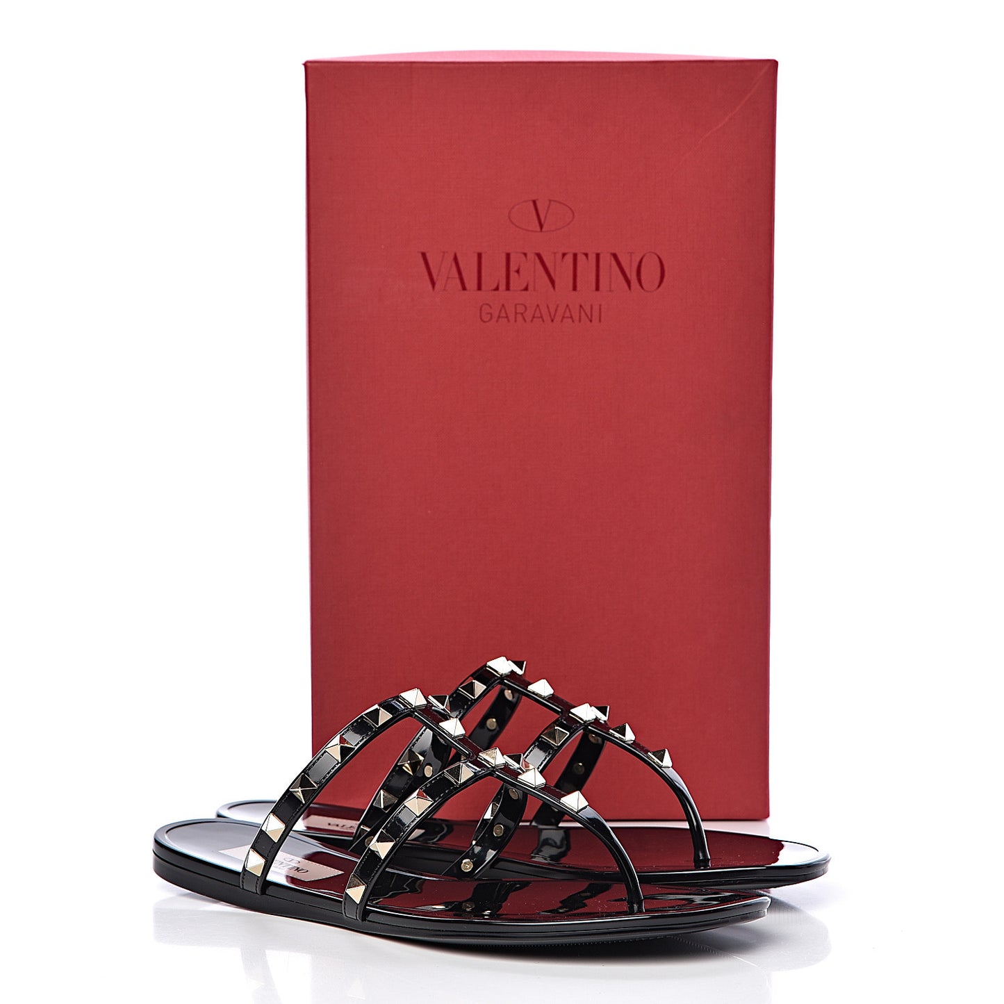 PVC Jelly Rockstud Caged Flat Thong Sandals 38 Black