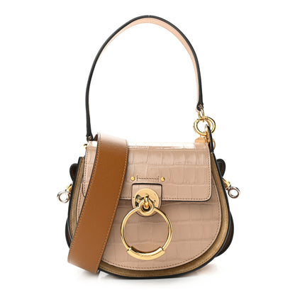 Chloe Calfskin Crocodile Embossed Small Tess Bag Nut 1 of 9
