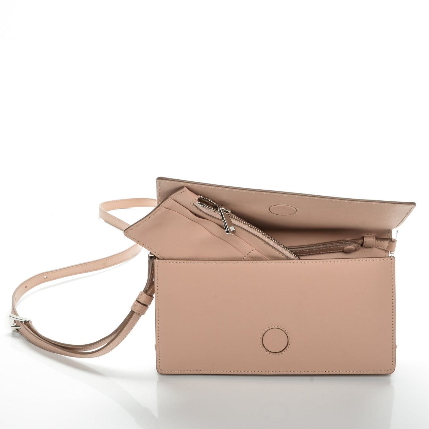 Calfskin Logo Debossed Crossbody Light Pink