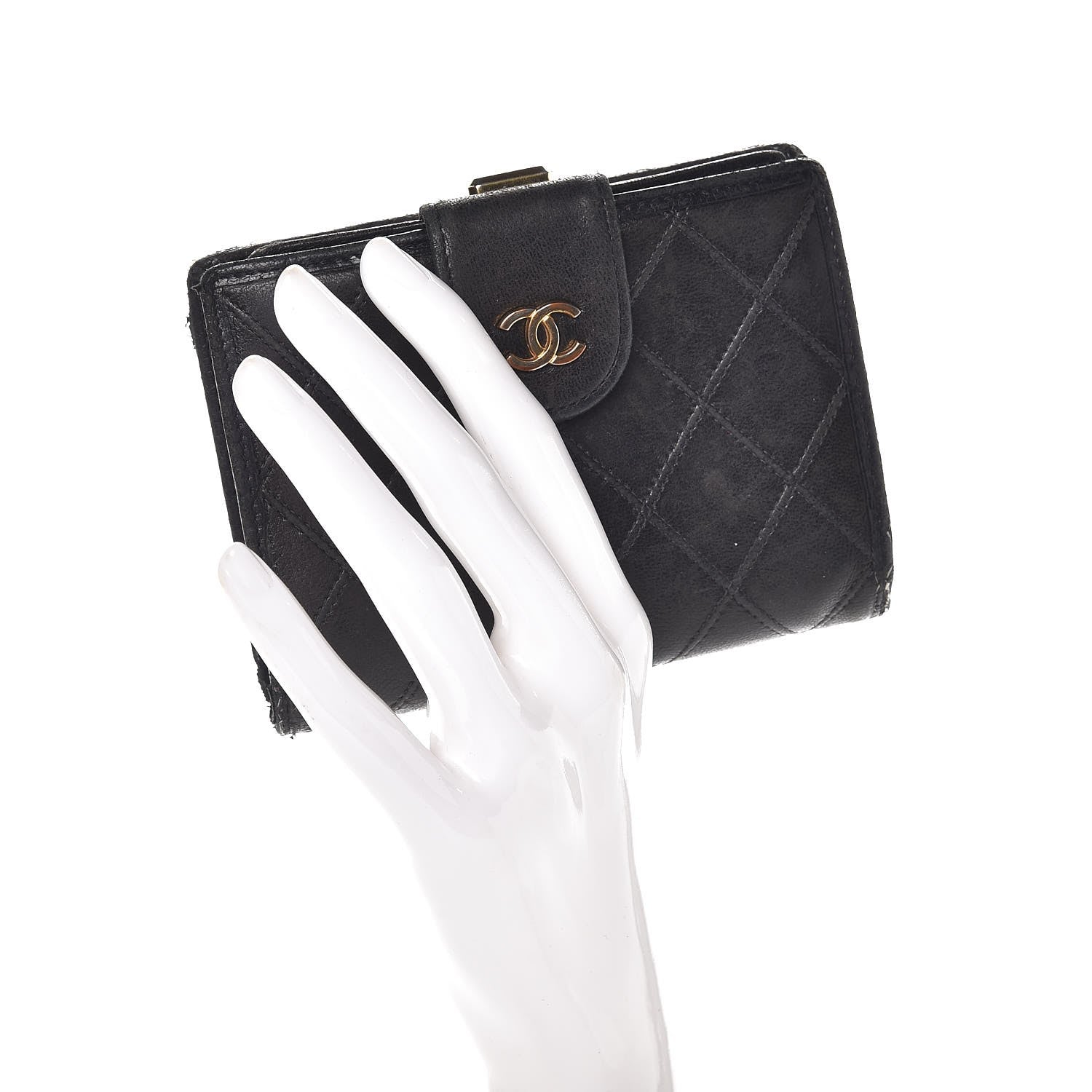 Chanel Lambskin Diamond Stitched Compact French Wallet Black 2 of 10