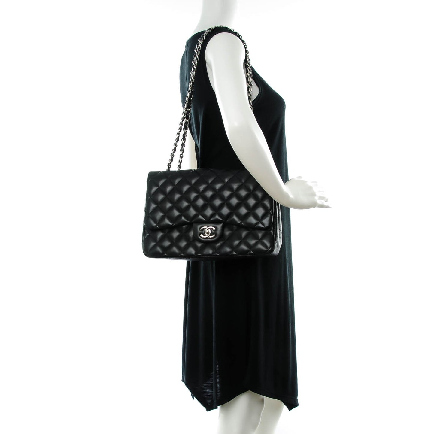 Lambskin Quilted Jumbo Single Flap Black