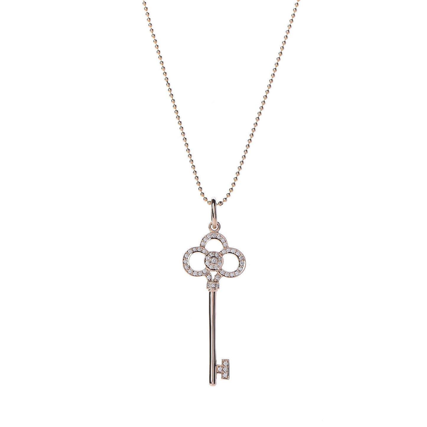 18K Rose Gold Diamond Crown Key Pendant Necklace