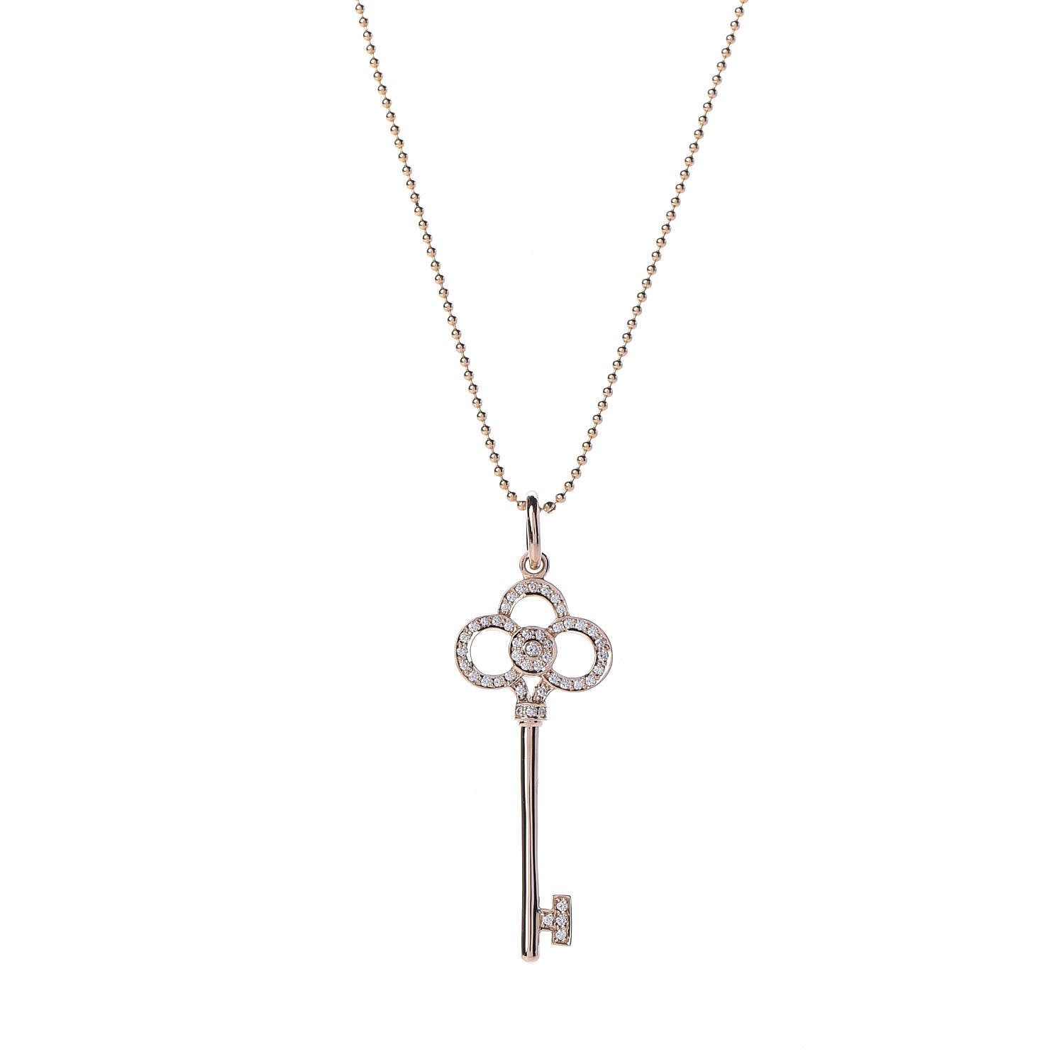 Tiffany 18K Rose Gold Diamond Crown Key Pendant Necklace 4 of 8