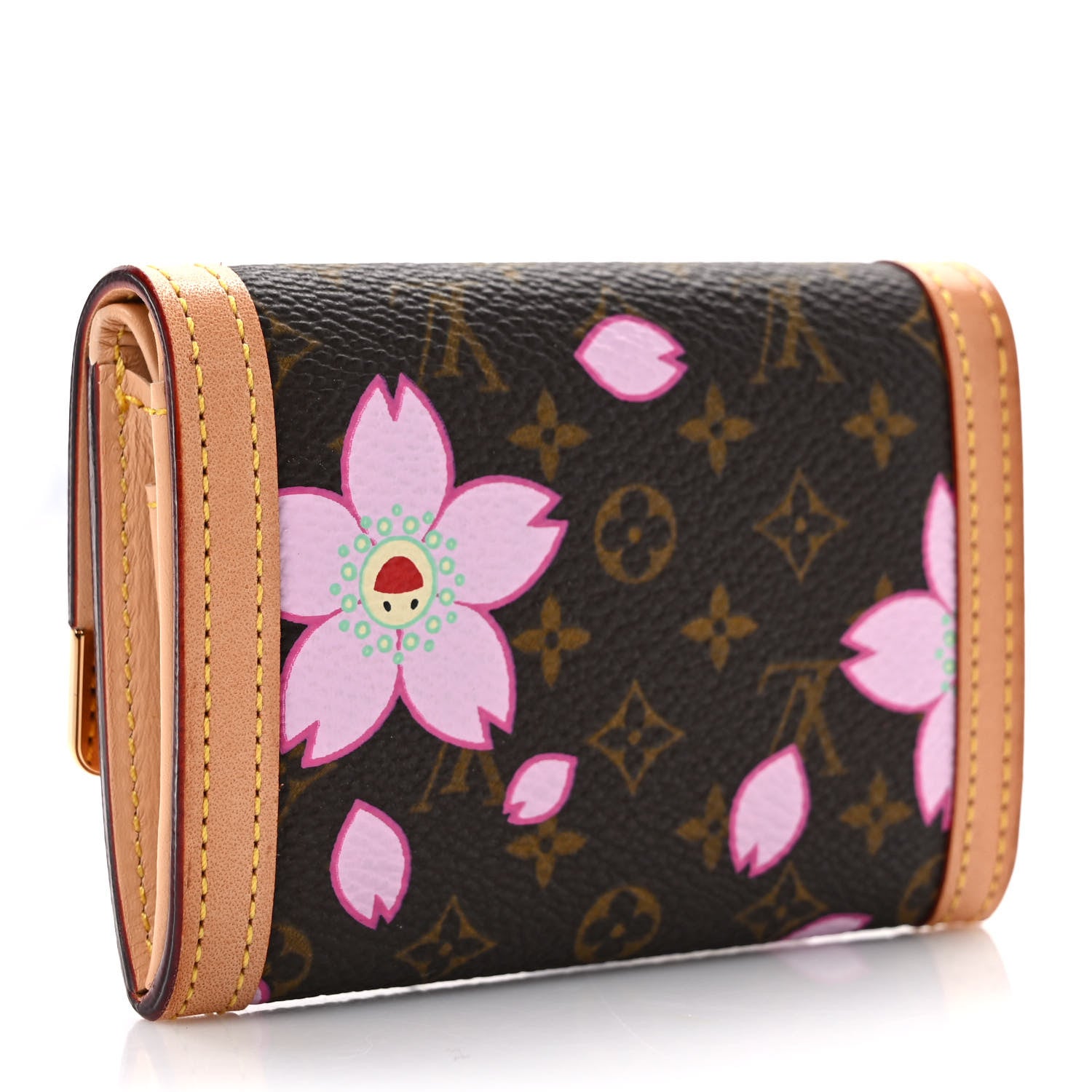 Louis Vuitton Monogram Cherry Blossom Porte-Monnaie Plat Coin Purse Brown 3 of 6