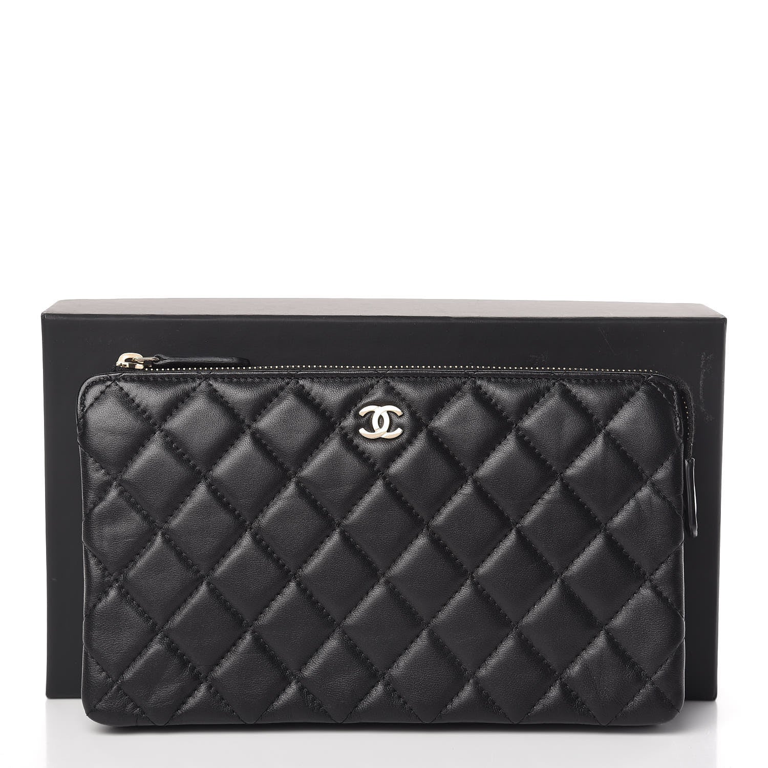 Chanel Lambskin Quilted Large Zipped Clutch Black 9 of 9