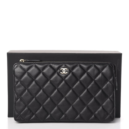 Chanel Lambskin Quilted Large Zipped Clutch Black 9 of 9