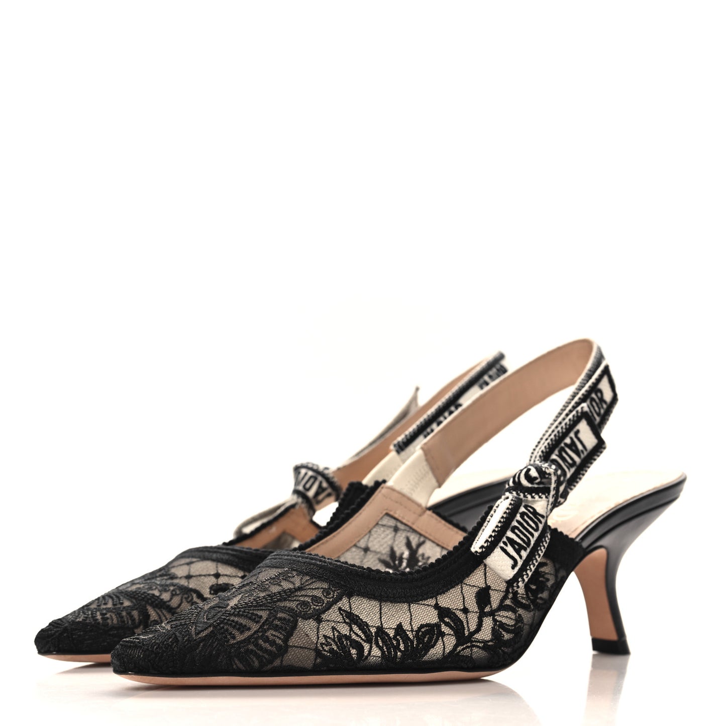 Mesh Butterly Embroidered J'Adior Slingback 65mm Pumps 38 Black