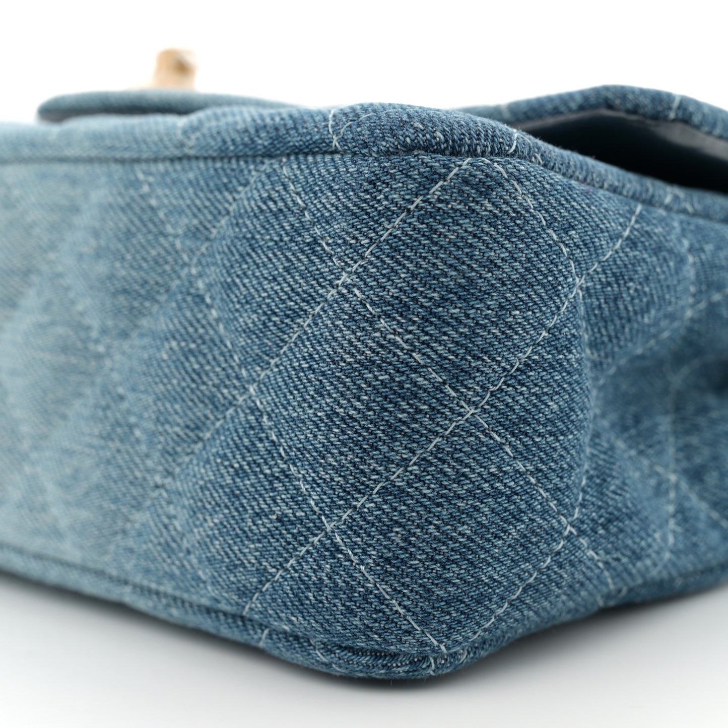 Washed Denim Quilted Mini Rectangular Flap Blue