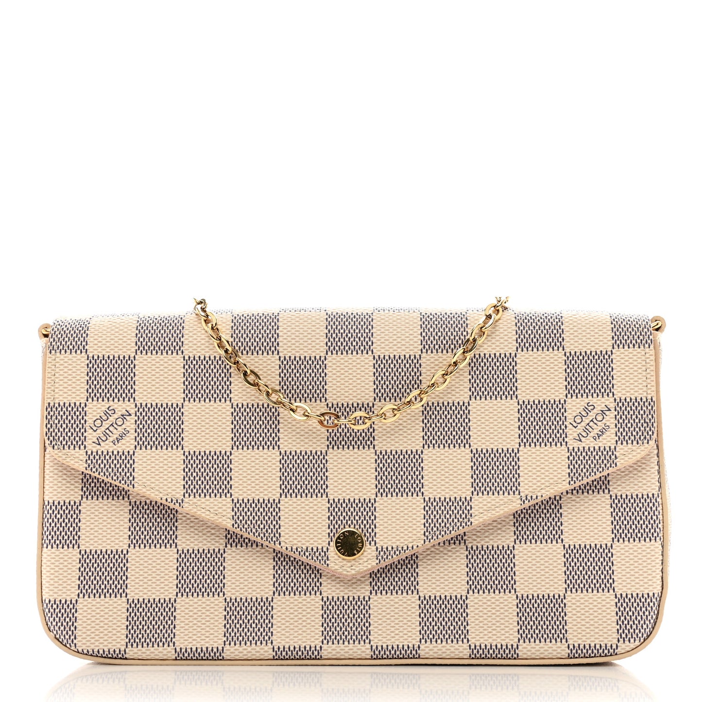 Damier Azur Pochette Felicie Chain Wallet Rose Ballerine