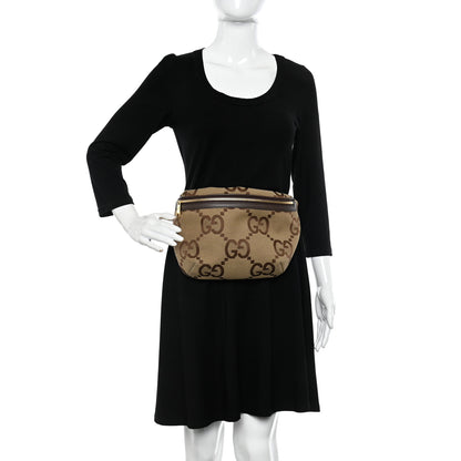 Gucci Monogram Jumbo GG Textured Dollar Calfskin Web Belt Bag Camel Ebony New Acero 2 of 9
