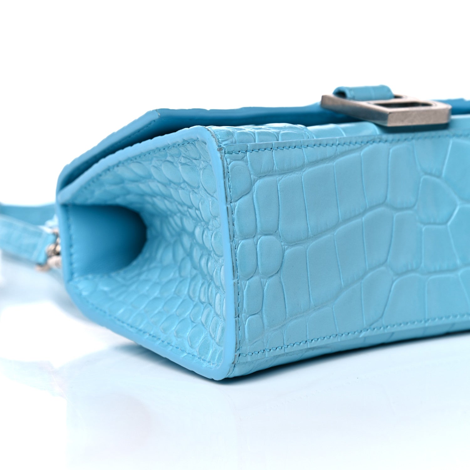 Balenciaga Shiny Calfskin Crocodile Embossed Hourglass Top Handle Bag XS Azur 8 of 15