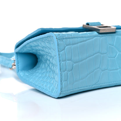 Balenciaga Shiny Calfskin Crocodile Embossed Hourglass Top Handle Bag XS Azur 8 of 15