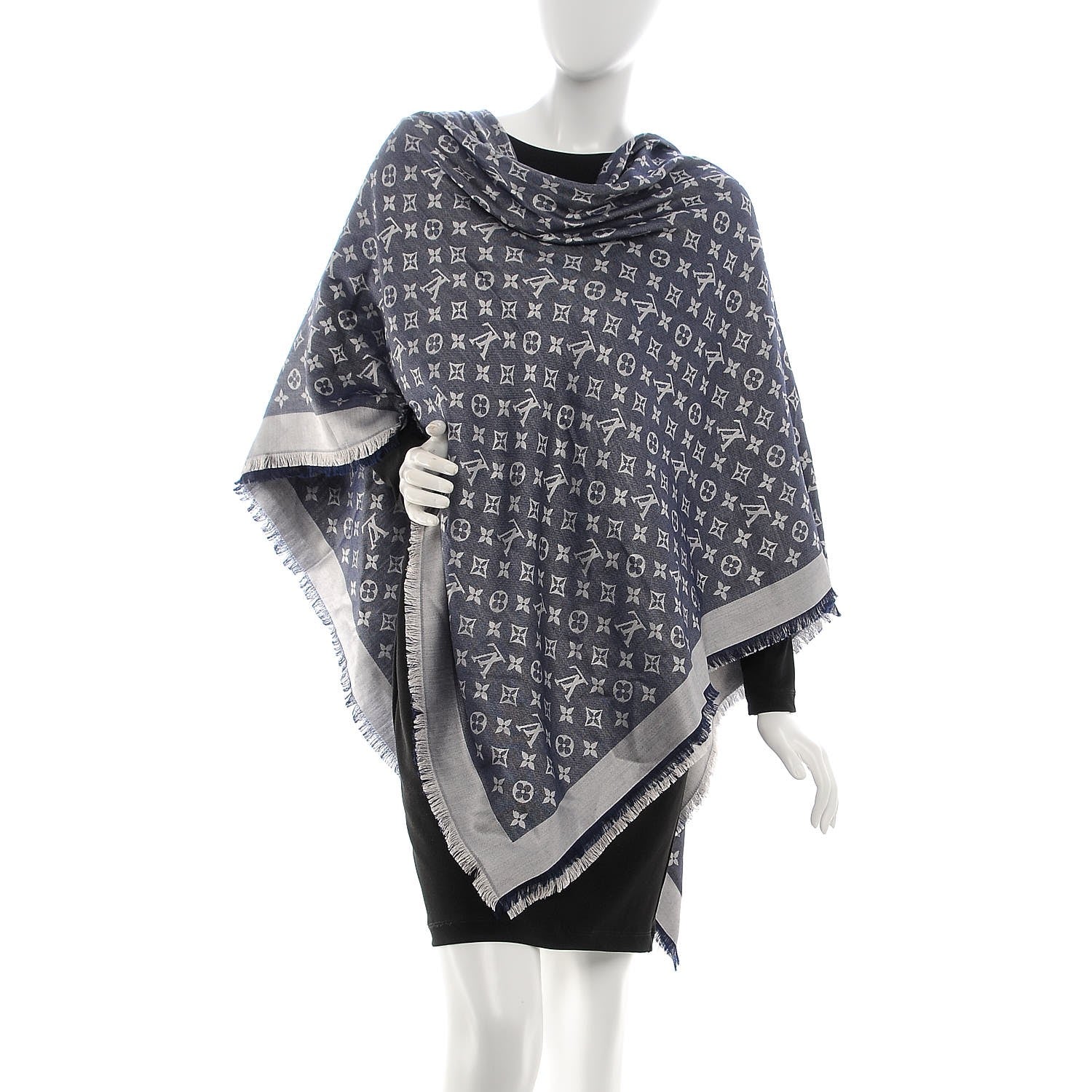 Louis Vuitton Silk Wool Monogram Denim Shawl Blue 2 of 5