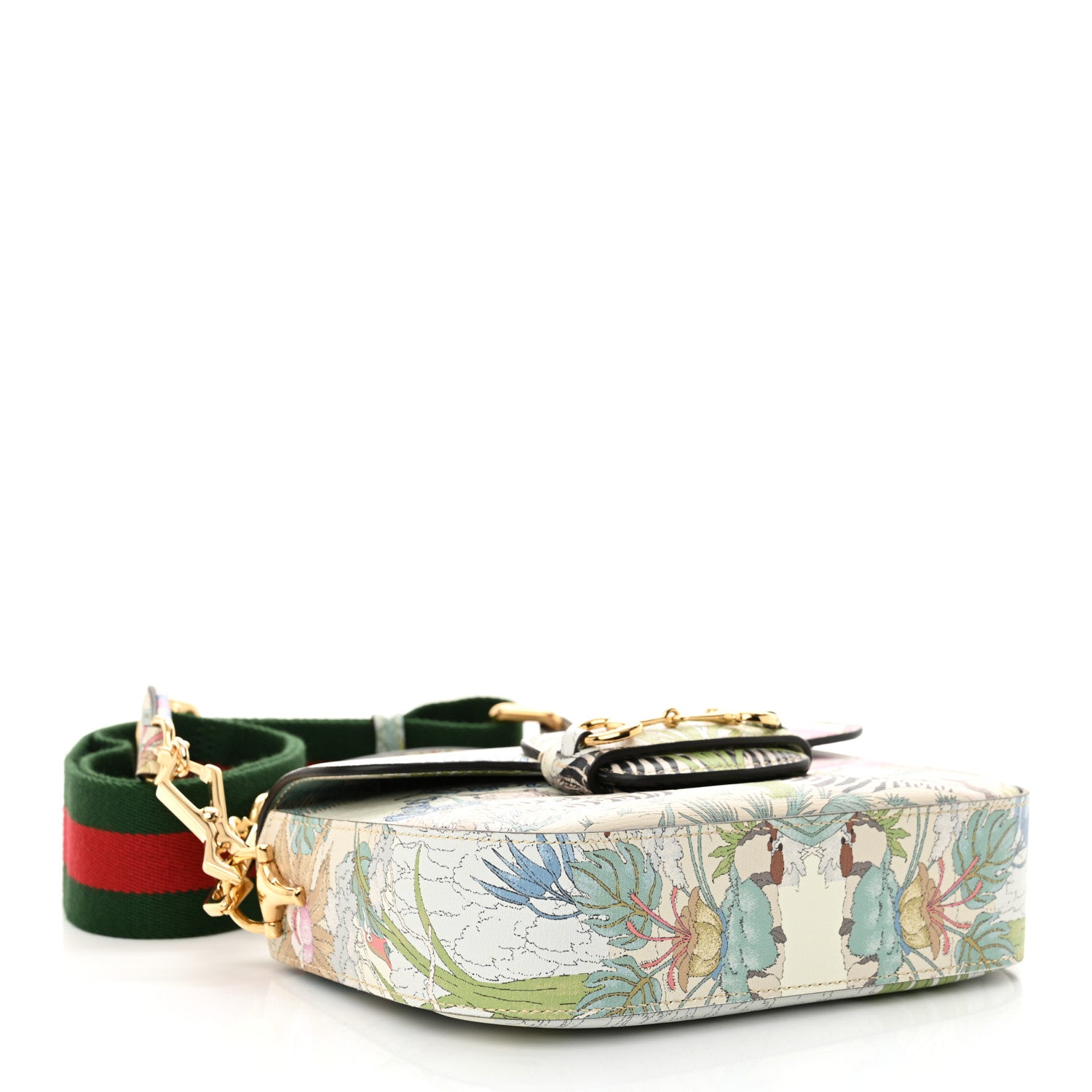 Gucci New Shangai Calfskin Tiger Savanah Web Mini Horsebit 1955 Shoulder Bag Chalky White Multicolor 4 of 12