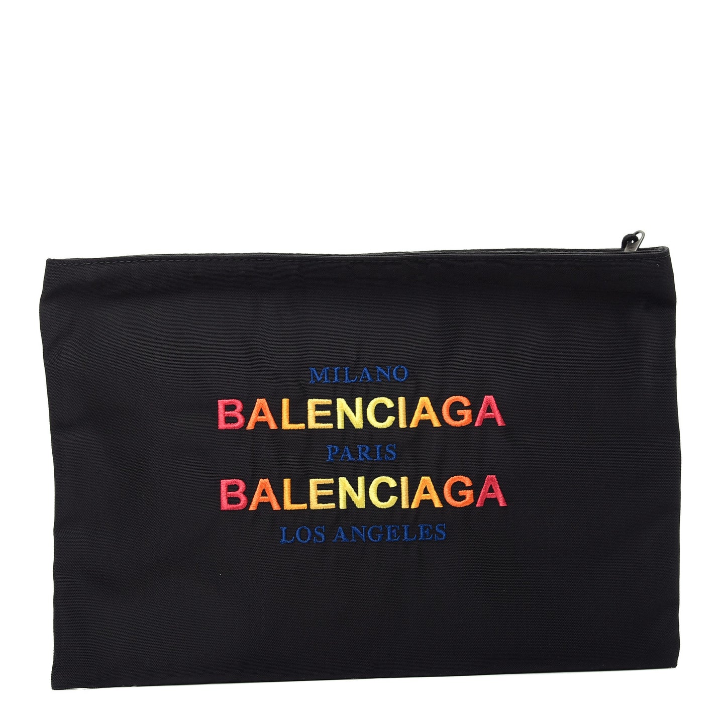 Nylon Embroidered Documents Case Milano Paris Los Angeles Black