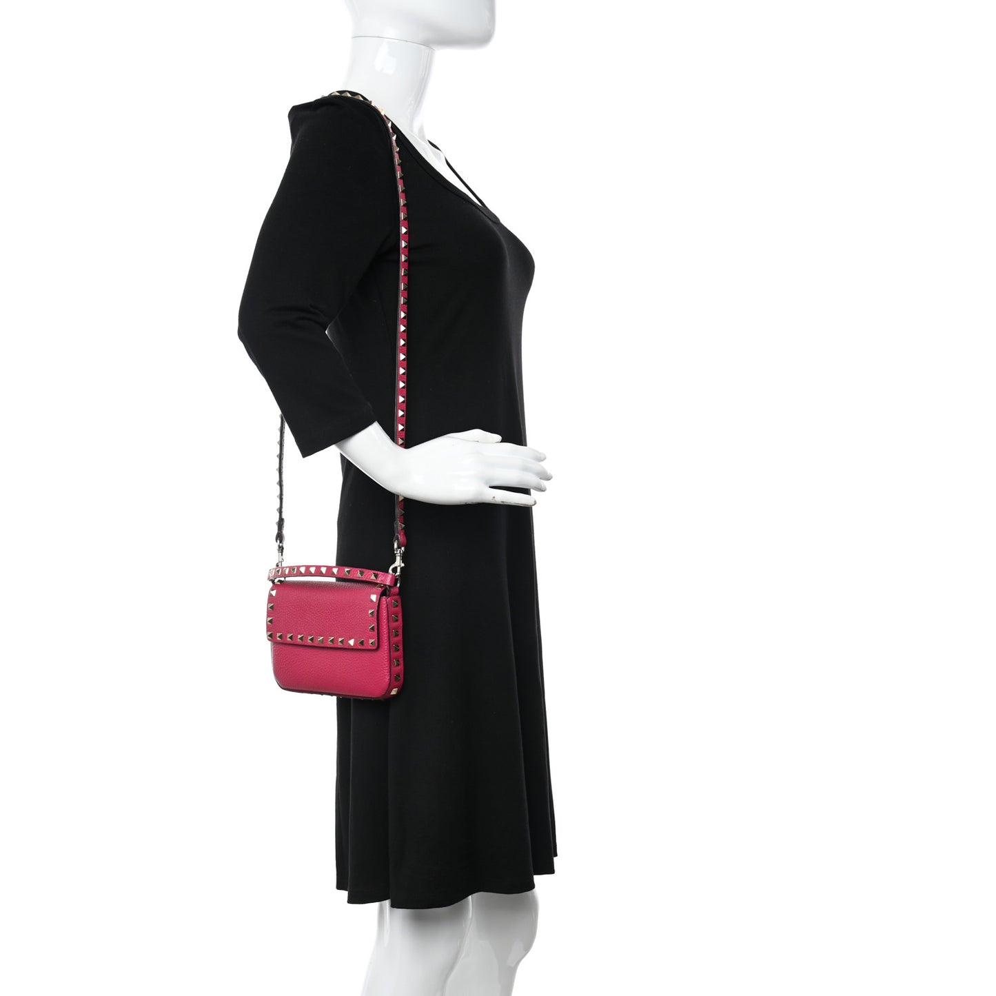 Grainy Calfskin Rockstud Crossbody Pouch Blossom