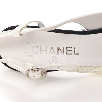 Chanel Grosgrain Cap Toe CC Slingback Pumps 41 Black Cream 6 of 11