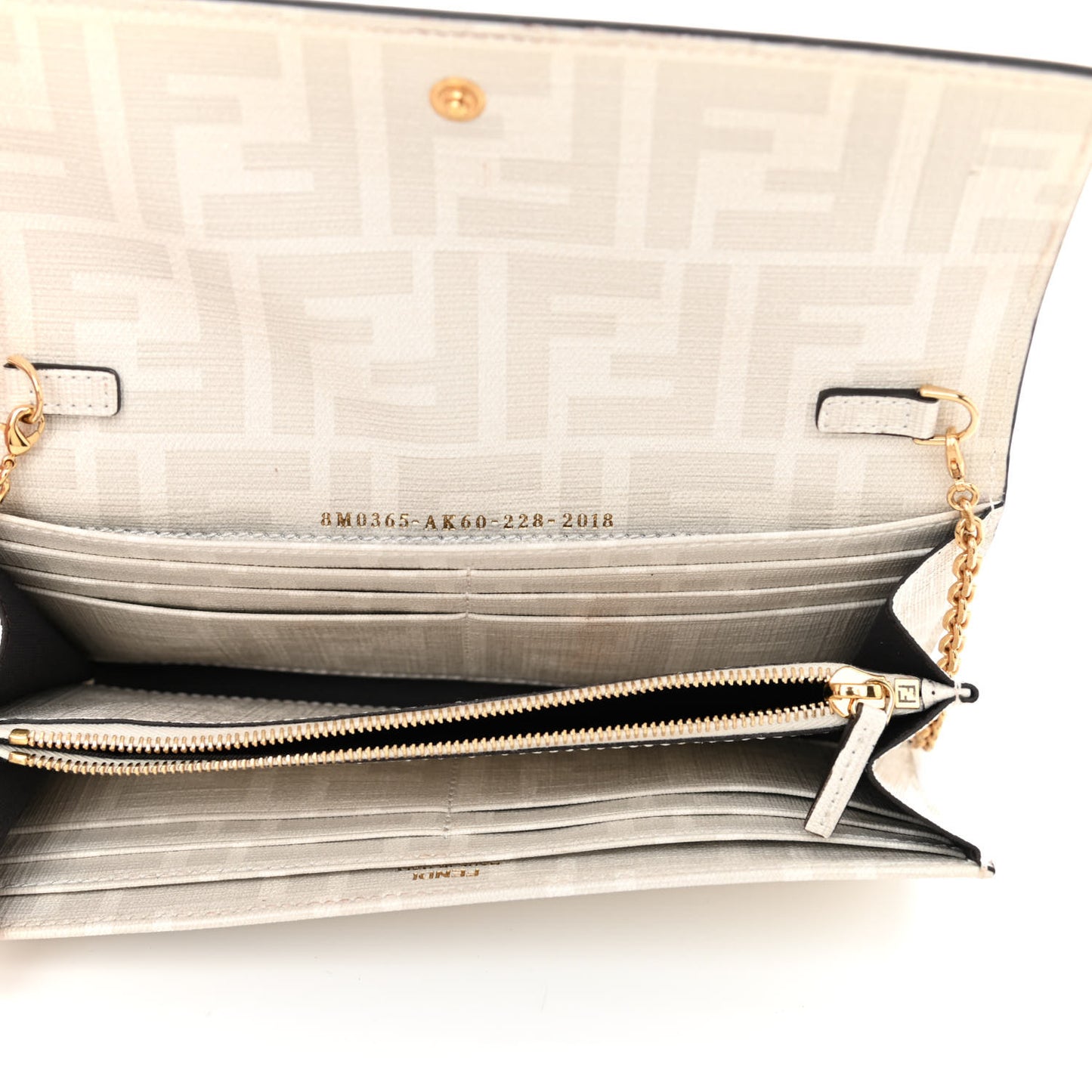Glazed Fabric Vitello Liberty FF Logo Bikini Girls Inlay Continental Wallet On Chain Bianco Perla Multicolor