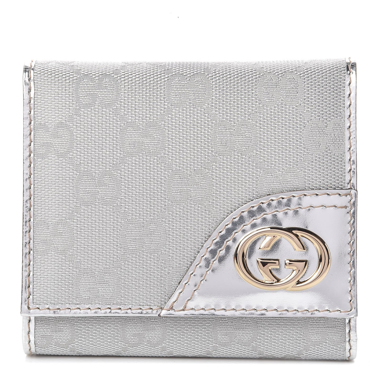 Metallic Monogram Britt Tri-Fold Wallet Silver