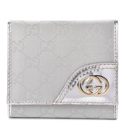 Gucci Metallic Monogram Britt Tri-Fold Wallet Silver 1 of 8