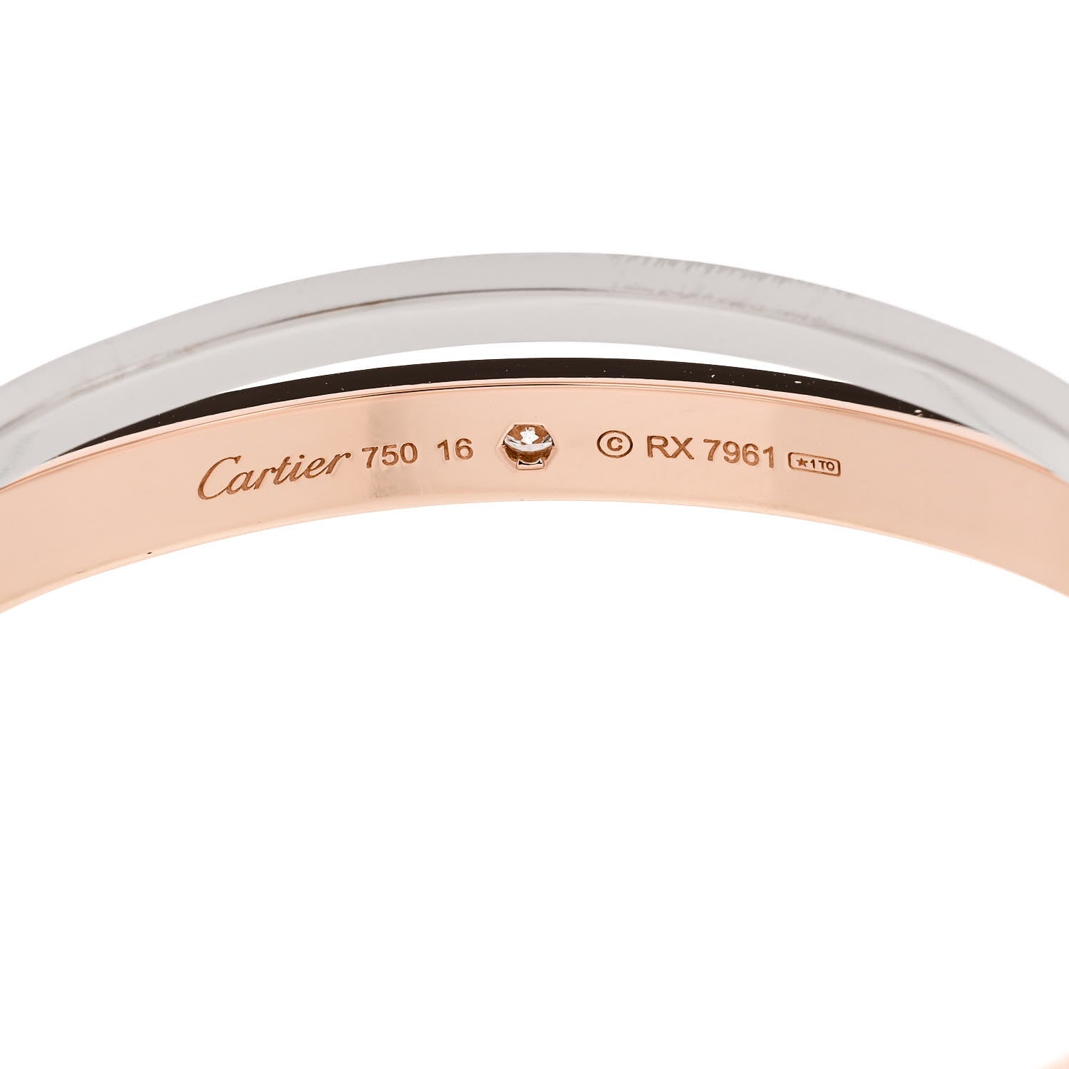 Cartier 18K Pink White Gold 12 Diamond Double LOVE Bracelet 16 5 of 8