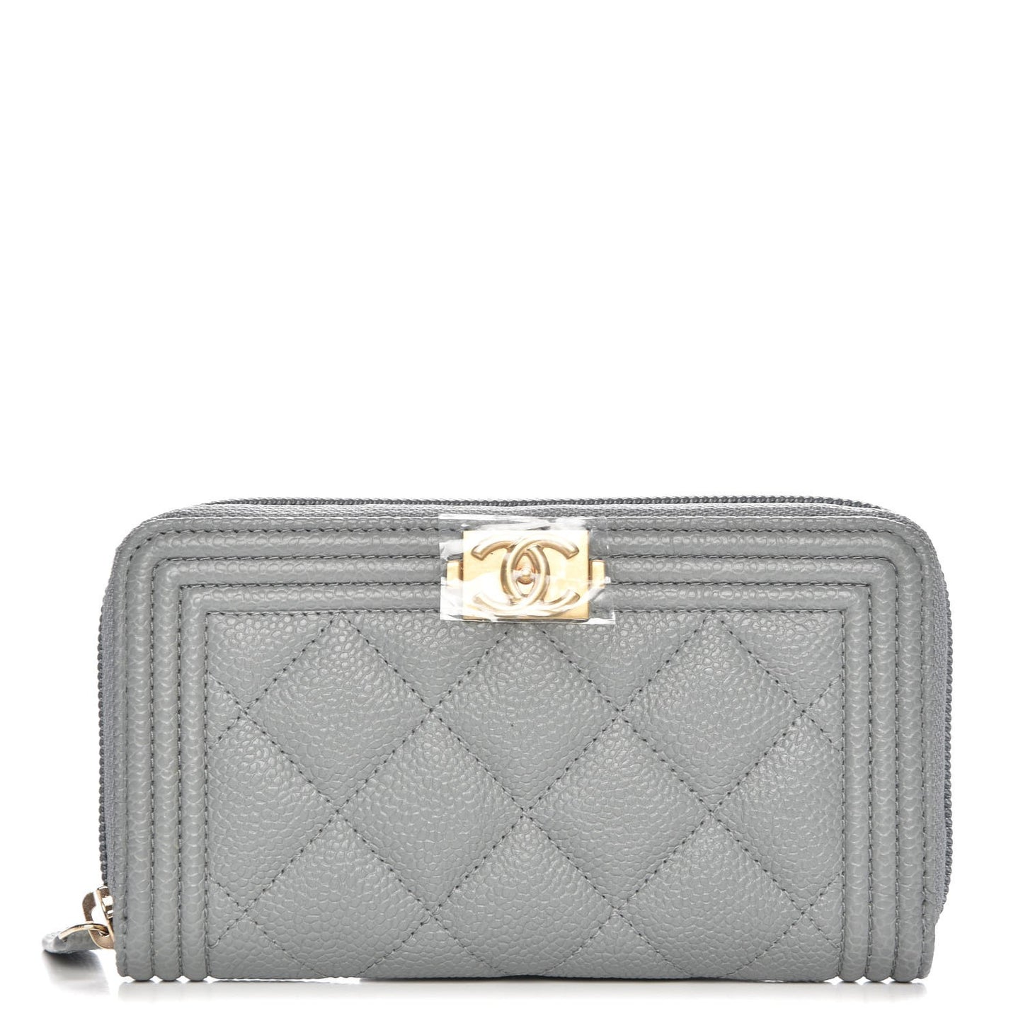 Caviar Quilted Boy Small Zip Around Wallet Grey