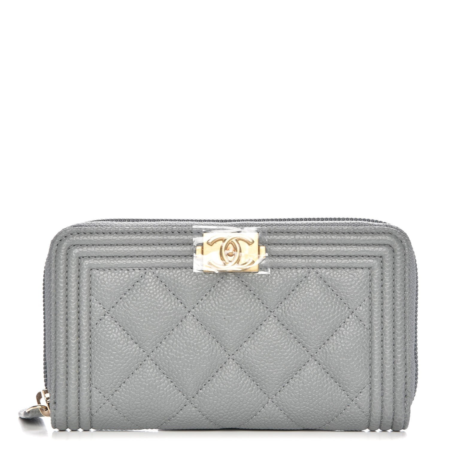 Chanel Caviar Quilted Boy Small Zip Around Wallet Grey 1 of 9