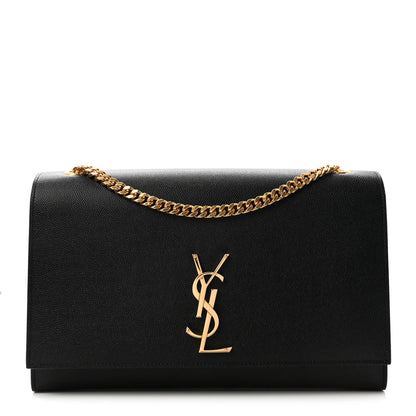 Saint Laurent Grain De Poudre Large Classic Monogram Kate Satchel Black 1 of 9